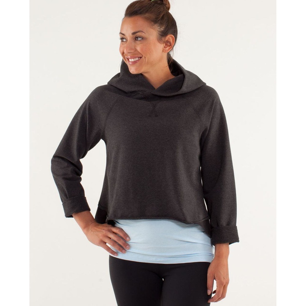 Lululemon Pull Me Over Hoodie Heathered Black French Terry Sweatshirt Relaxed